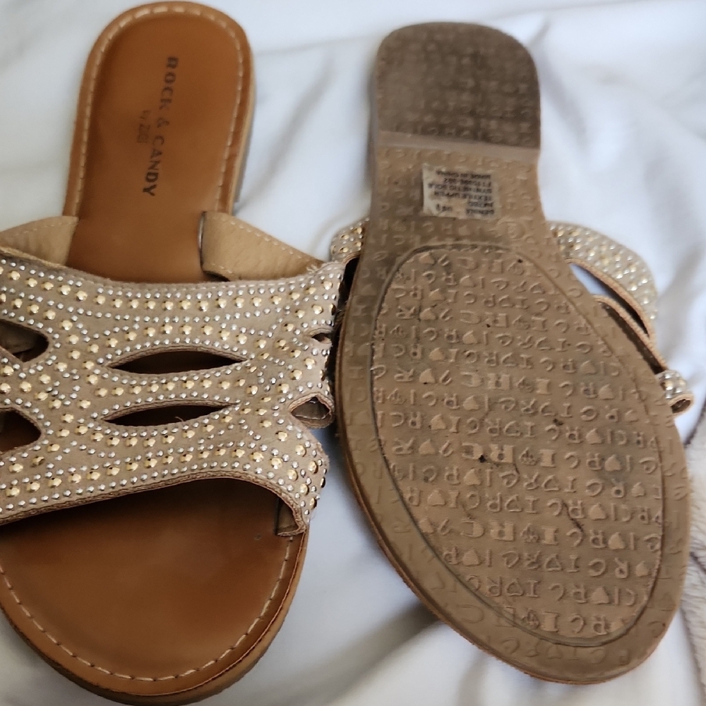 Rock & Candy Beige Studded Slide Sandals - Picture 3 of 3